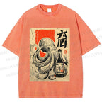 Unisex Octopus With Bottle Printed Washed Tee