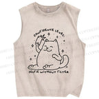 Unisex Confidence Level Selfie Without Filter Cat Printed Washed Tank Top