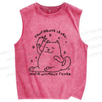 Unisex Confidence Level Selfie Without Filter Cat Printed Washed Tank Top