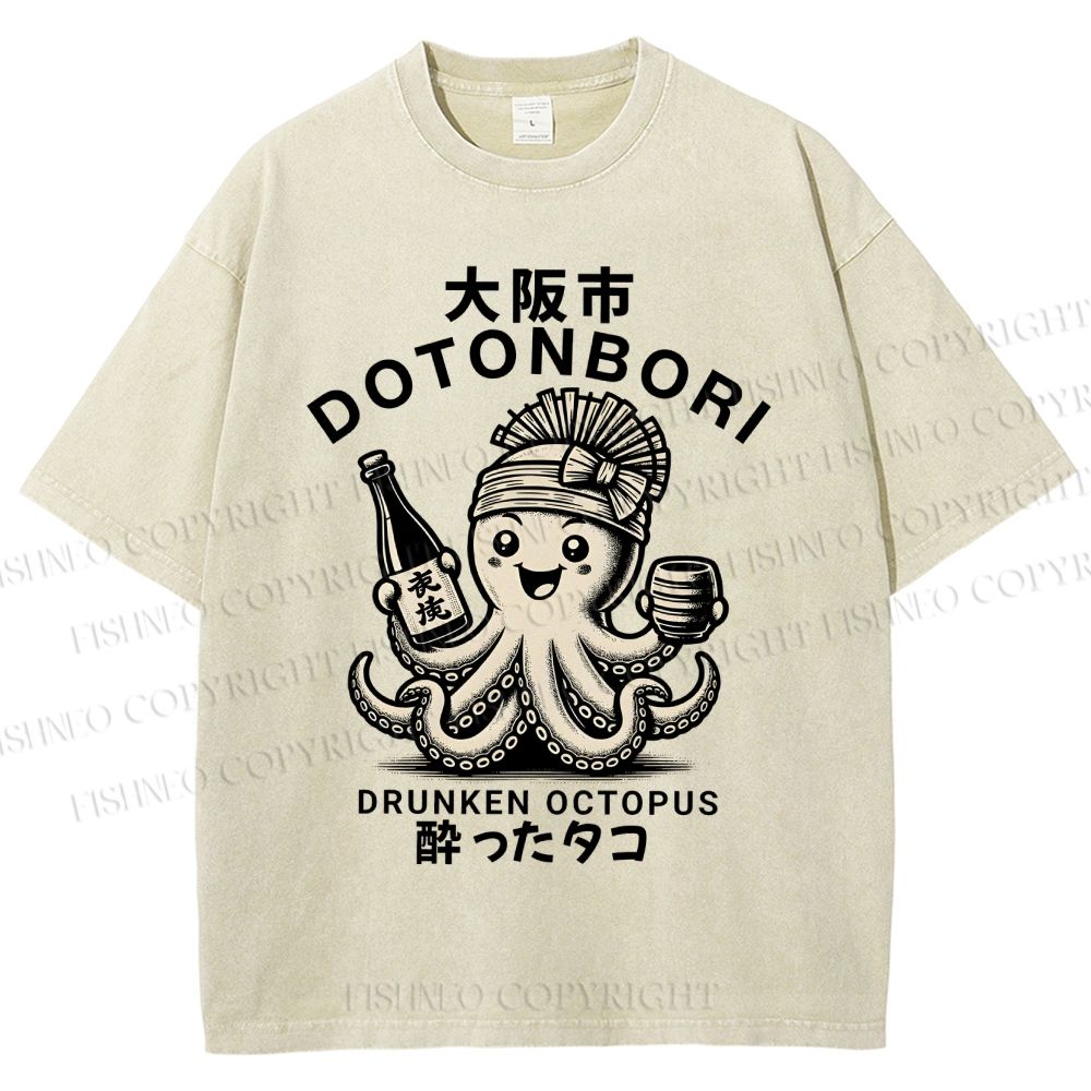 Unisex Osaka Octopus Printed Washed Tee