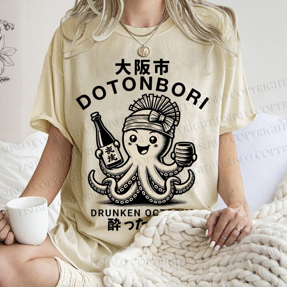Unisex Osaka Octopus Printed Washed Tee