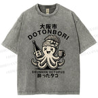 Unisex Osaka Octopus Printed Washed Tee