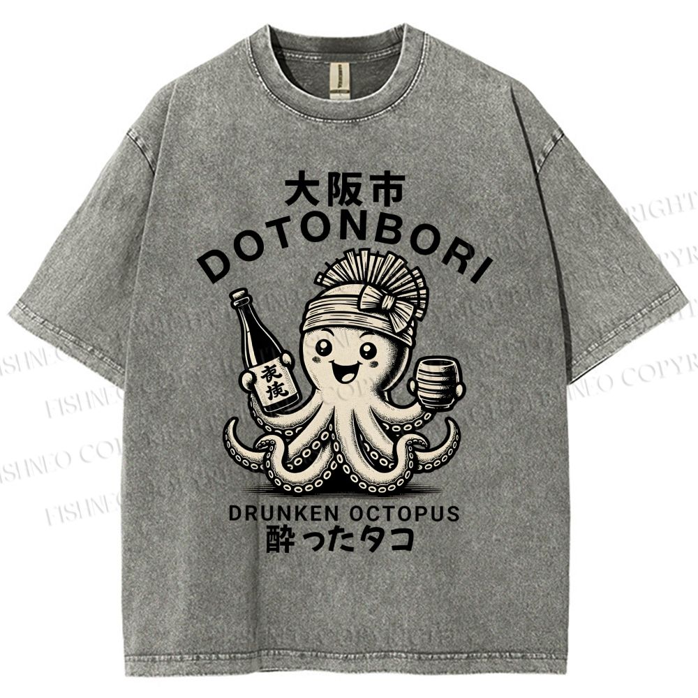 Unisex Osaka Octopus Printed Washed Tee