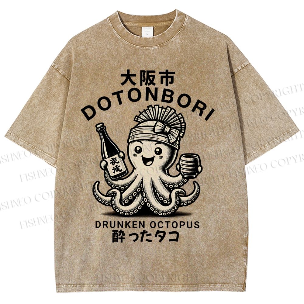 Unisex Osaka Octopus Printed Washed Tee