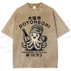 Unisex Osaka Octopus Printed Washed Tee