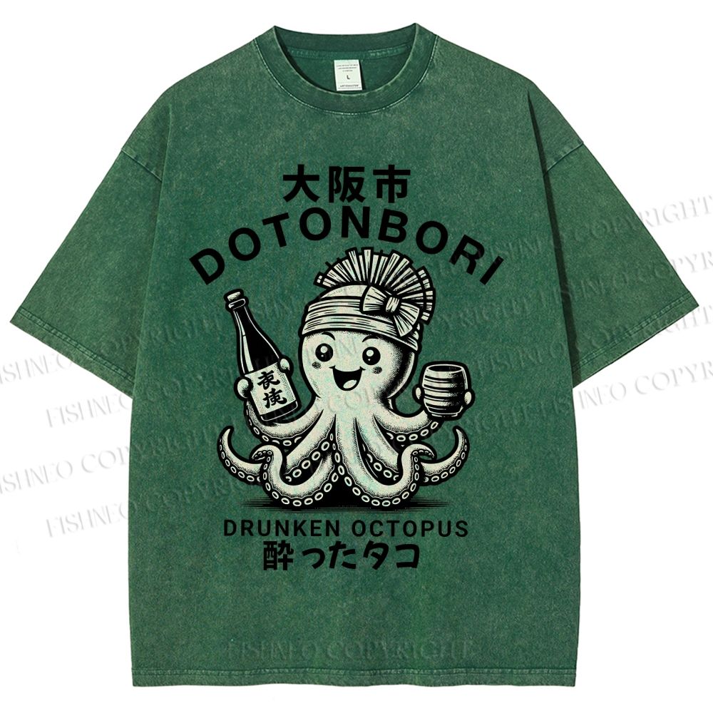 Unisex Osaka Octopus Printed Washed Tee
