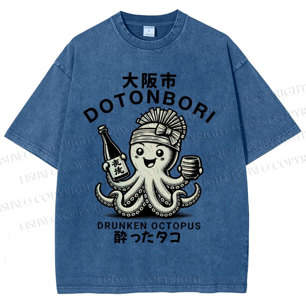 Unisex Osaka Octopus Printed Washed Tee