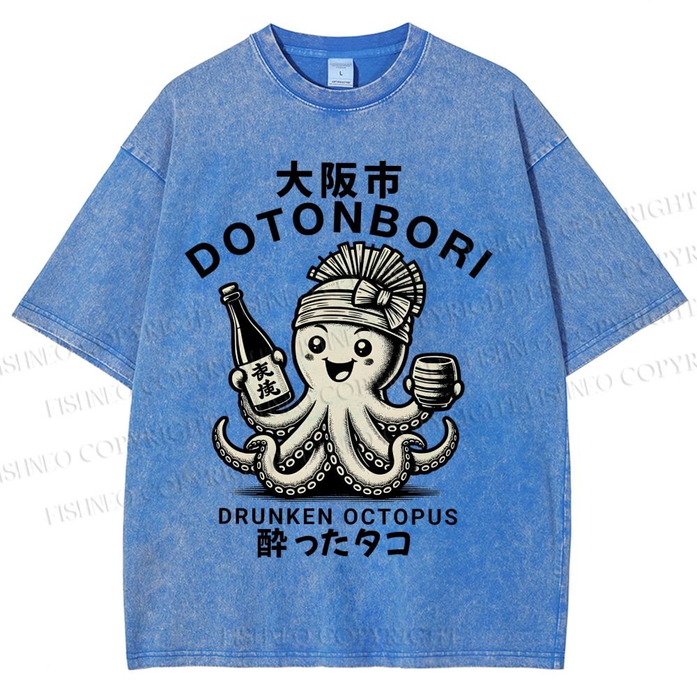 Unisex Osaka Octopus Printed Washed Tee