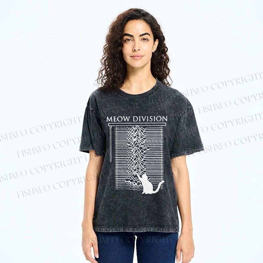 Unisex Meow Division Printed Washed Tee