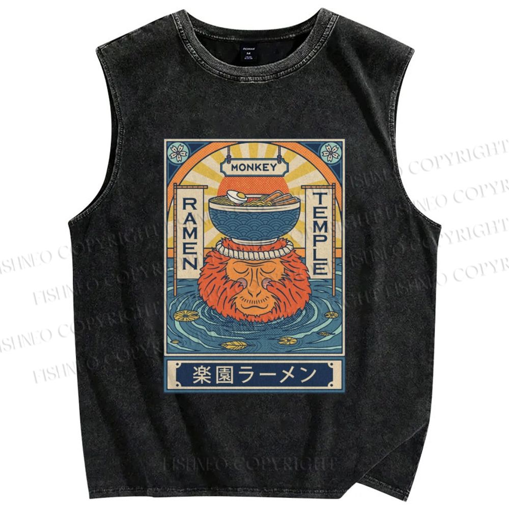 Unisex Ramen Printed Washed Tank Top