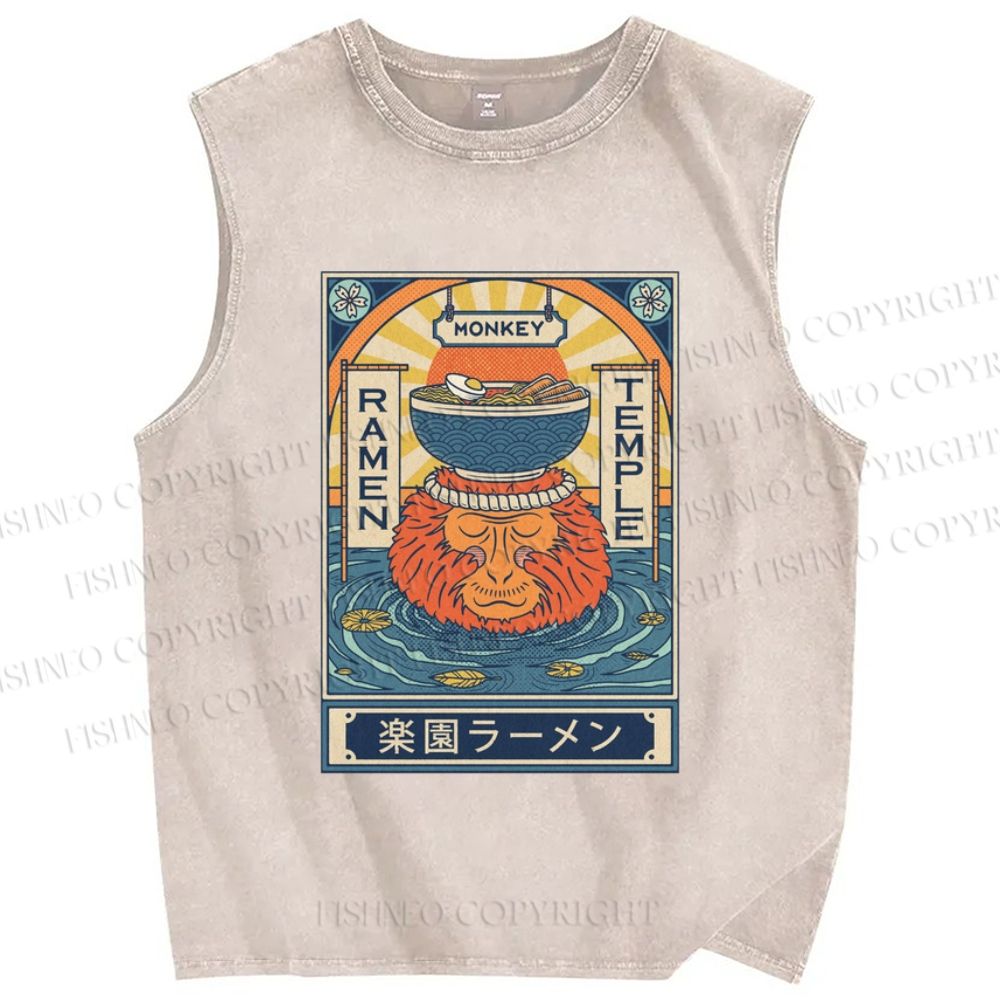 Unisex Ramen Printed Washed Tank Top
