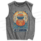 Unisex Ramen Printed Washed Tank Top