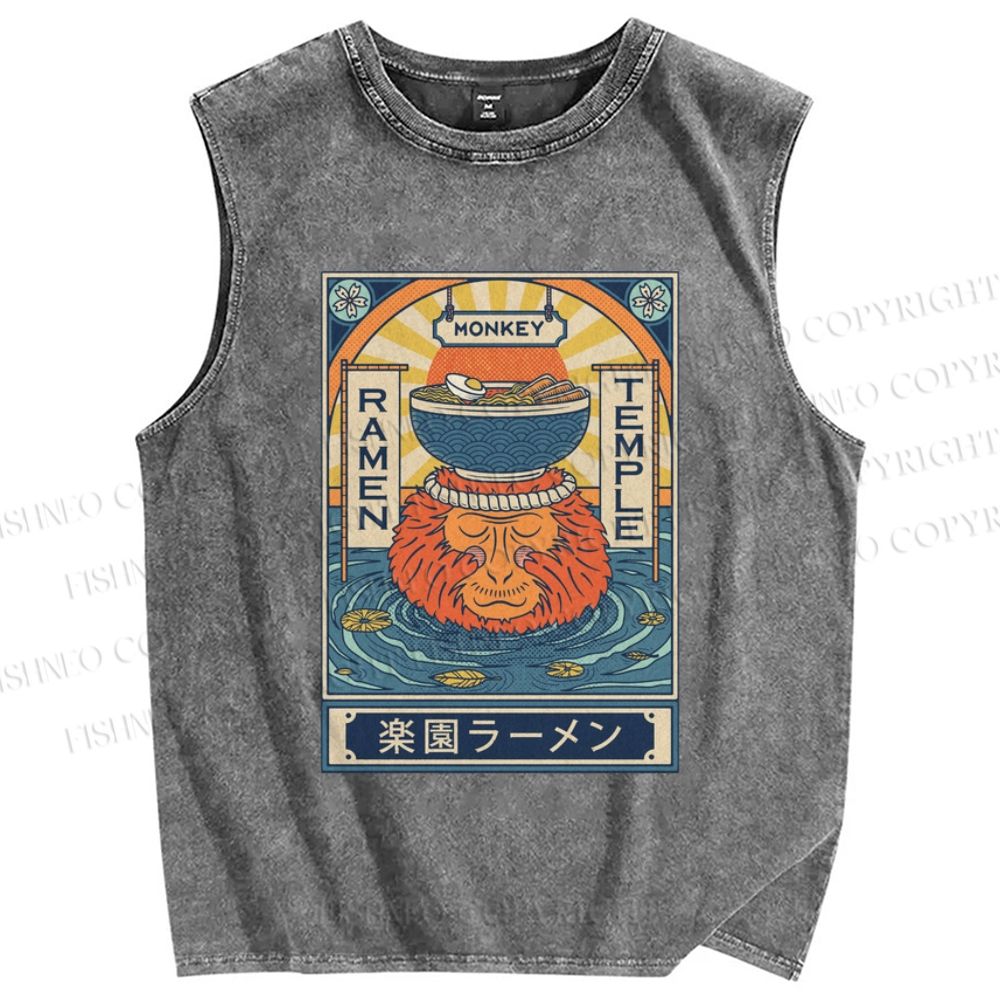 Unisex Ramen Printed Washed Tank Top