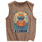 Unisex Ramen Printed Washed Tank Top
