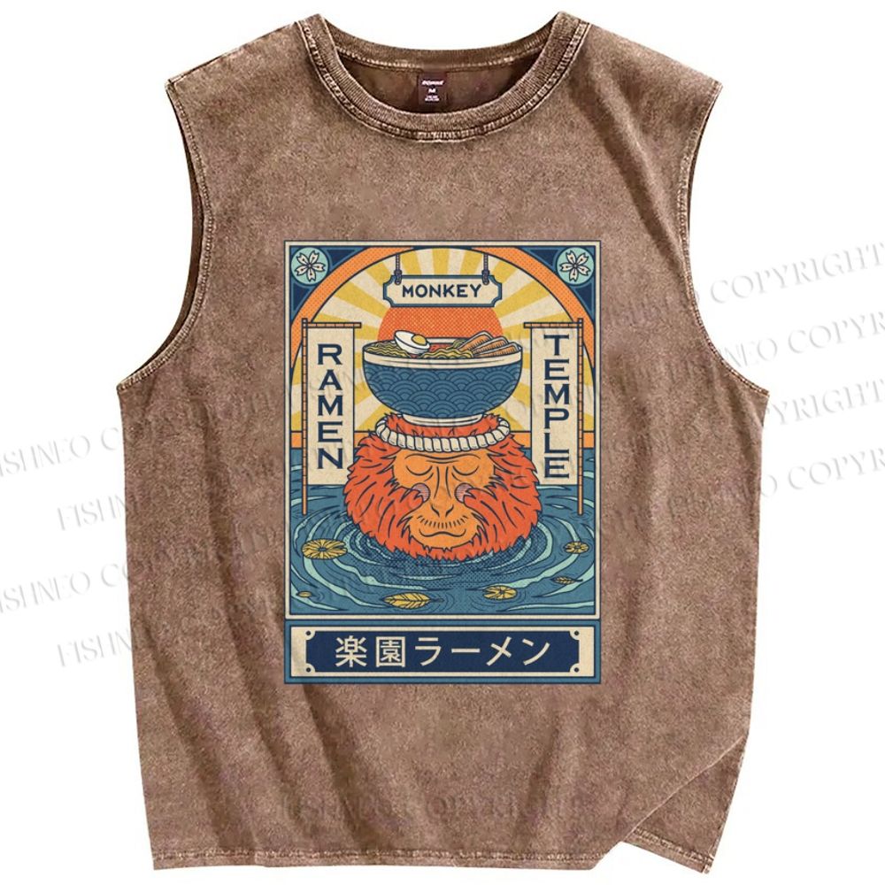 Unisex Ramen Printed Washed Tank Top