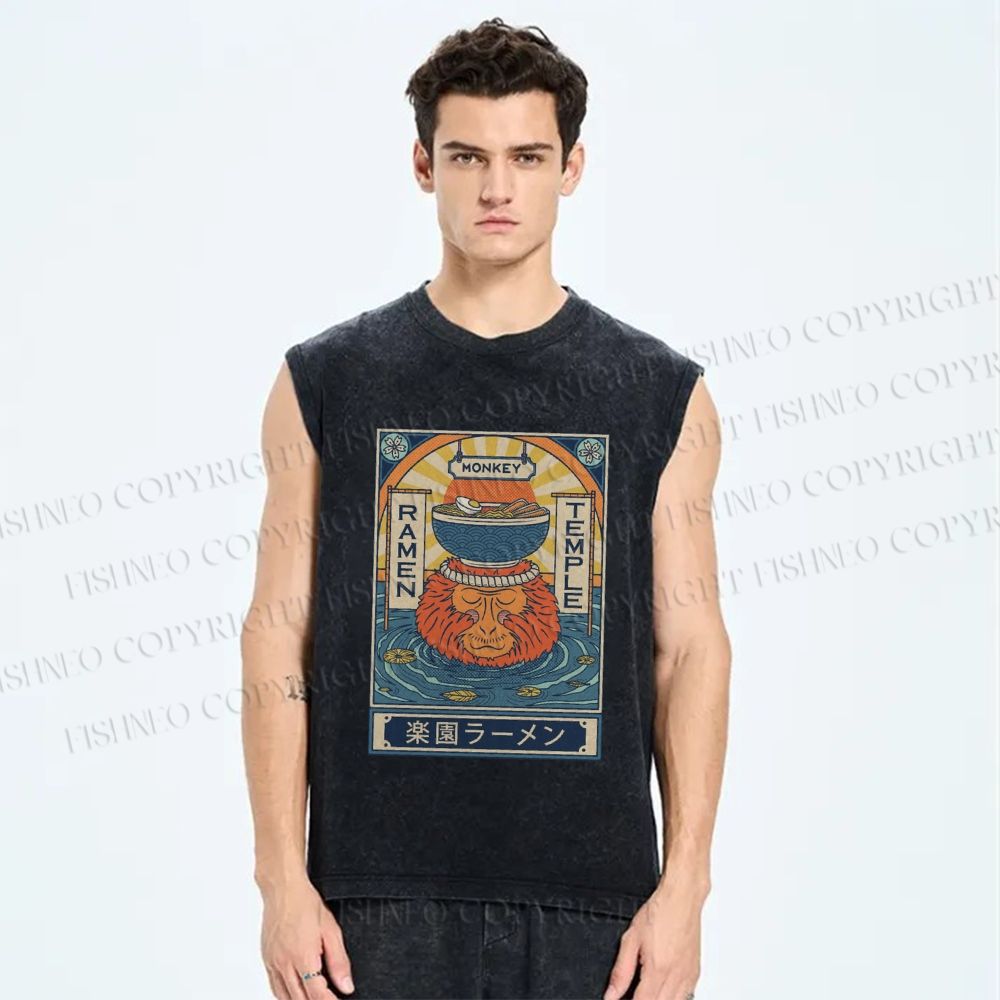 Unisex Ramen Printed Washed Tank Top