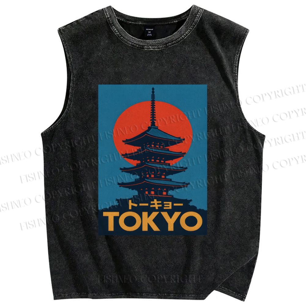 Unisex Tokyo Printed Washed Tank Top