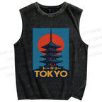 Unisex Tokyo Printed Washed Tank Top