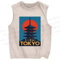 Unisex Tokyo Printed Washed Tank Top