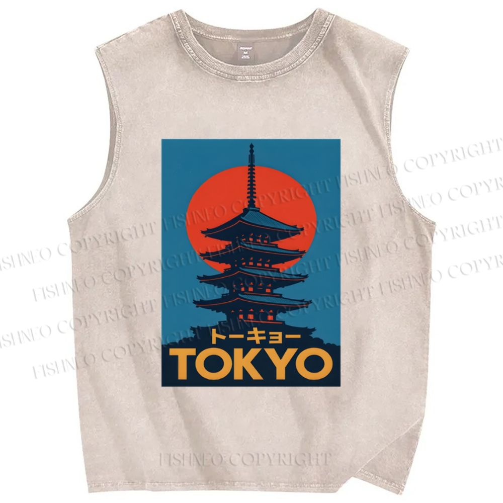 Unisex Tokyo Printed Washed Tank Top