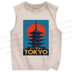 Unisex Tokyo Printed Washed Tank Top