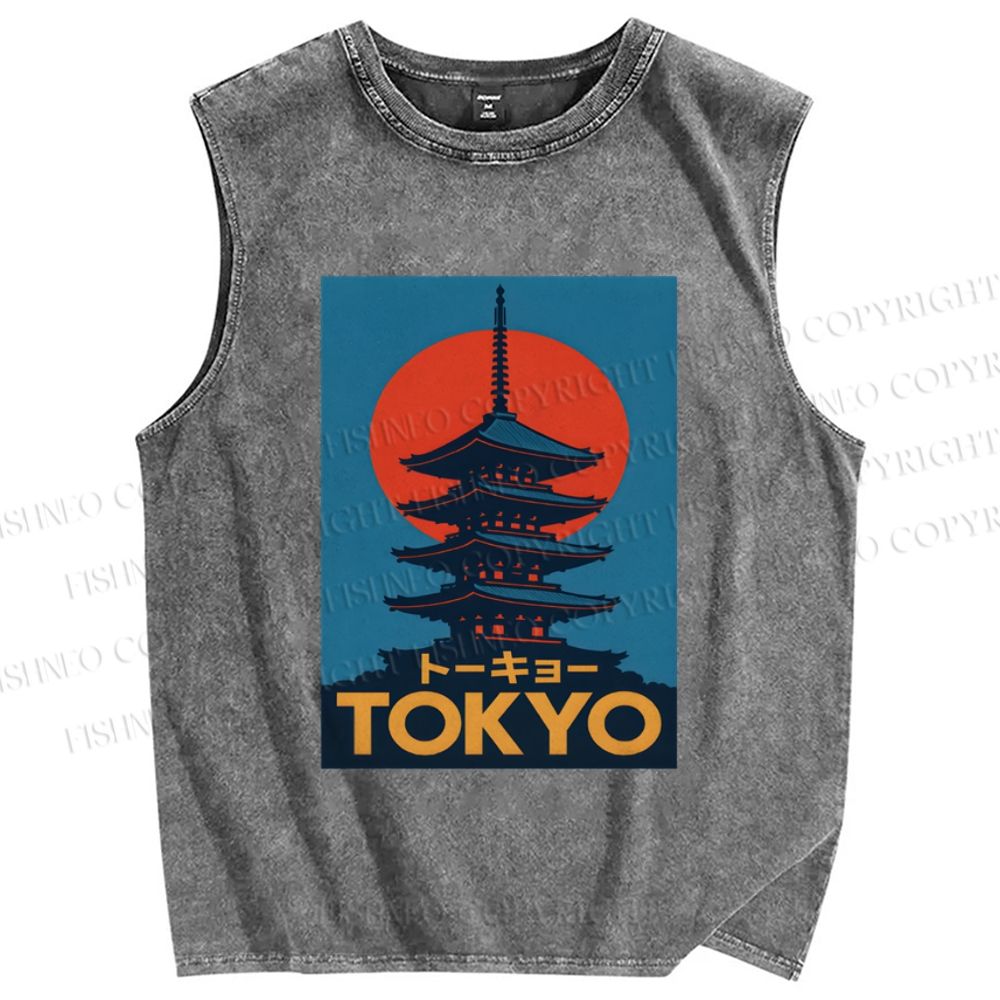 Unisex Tokyo Printed Washed Tank Top