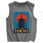 Unisex Tokyo Printed Washed Tank Top