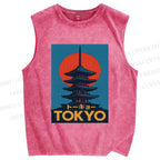 Unisex Tokyo Printed Washed Tank Top