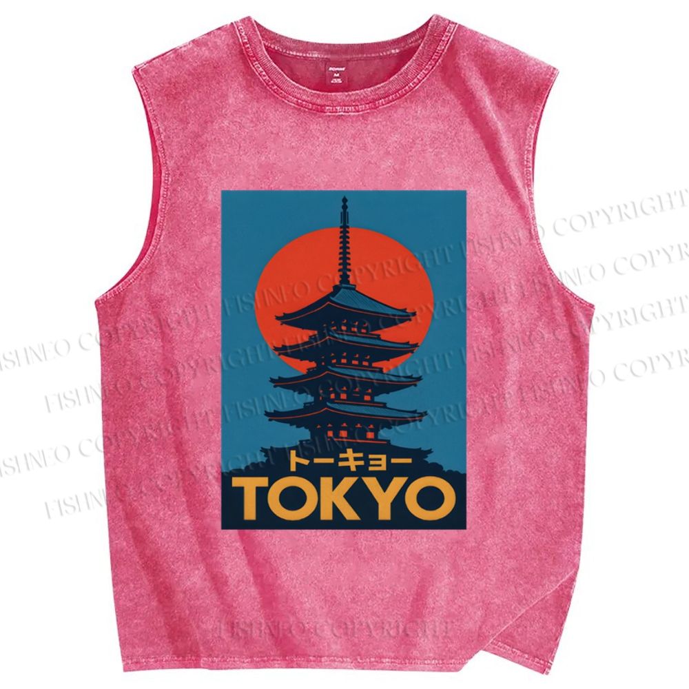 Unisex Tokyo Printed Washed Tank Top