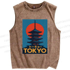 Unisex Tokyo Printed Washed Tank Top