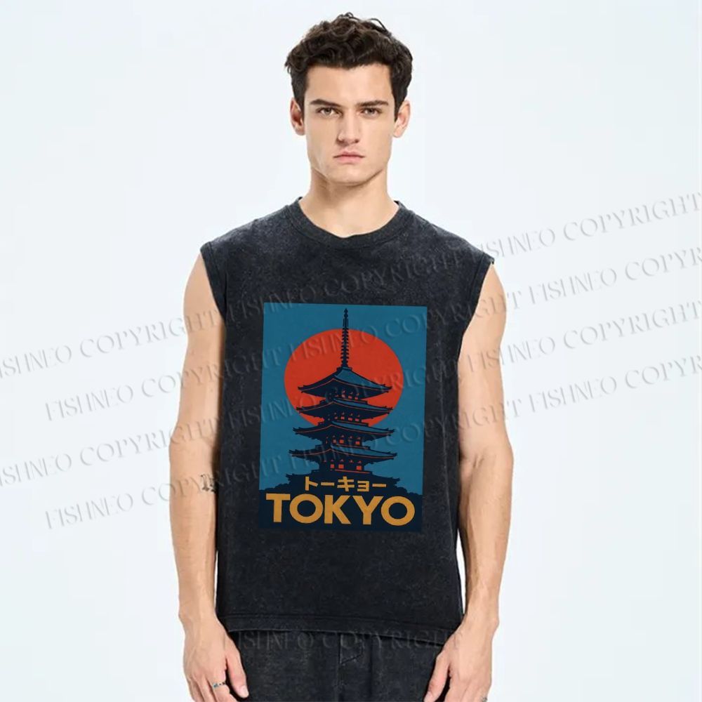 Unisex Tokyo Printed Washed Tank Top