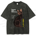 Unisex Osaka Cat Printed Washed Tee
