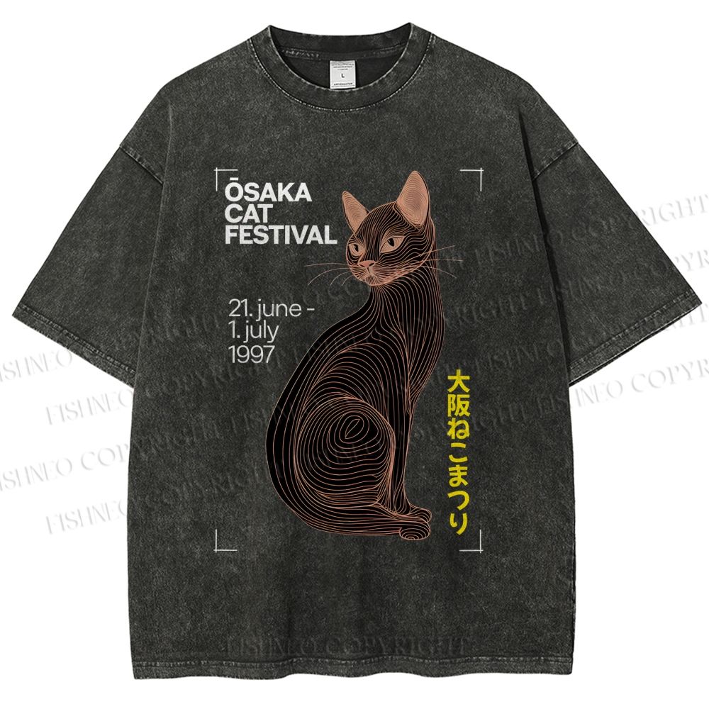 Unisex Osaka Cat Printed Washed Tee