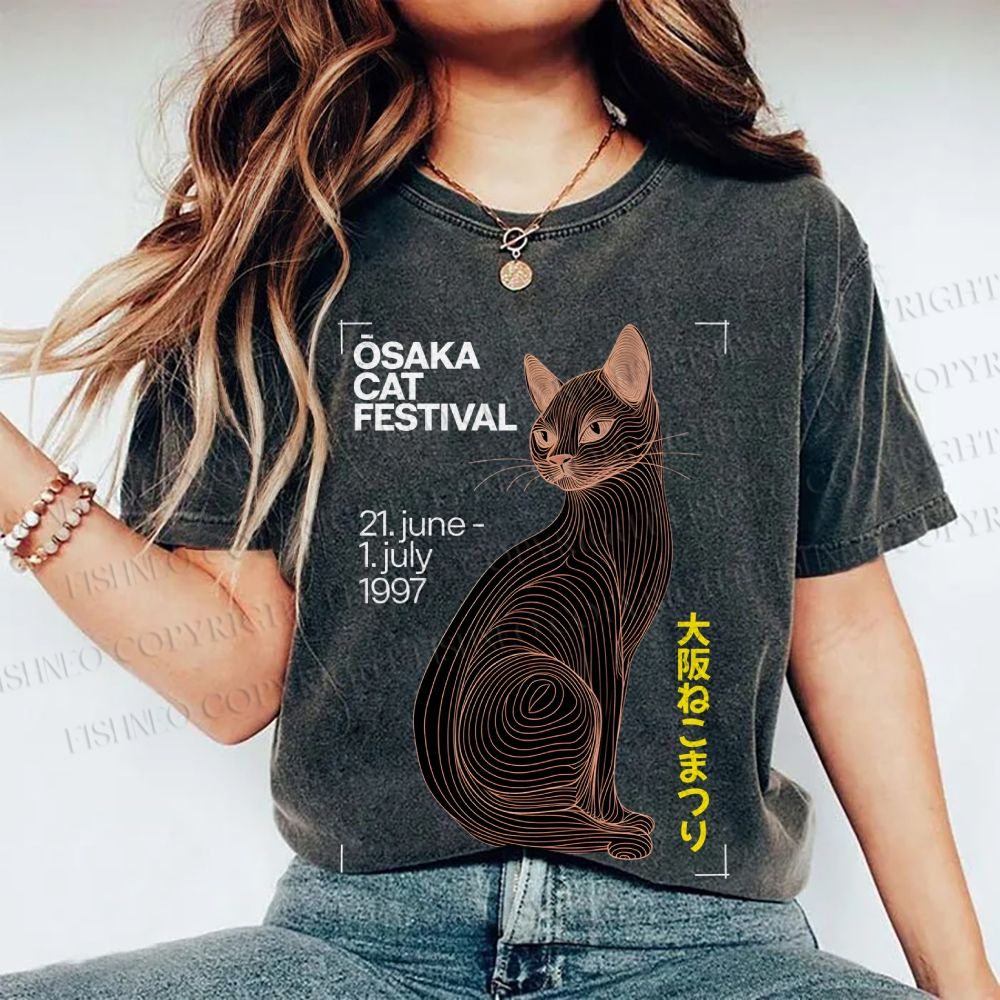 Unisex Osaka Cat Printed Washed Tee