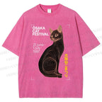Unisex Osaka Cat Printed Washed Tee