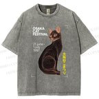 Unisex Osaka Cat Printed Washed Tee