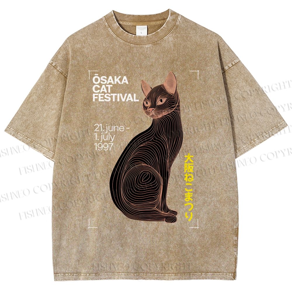 Unisex Osaka Cat Printed Washed Tee