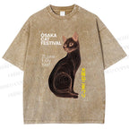 Unisex Osaka Cat Printed Washed Tee