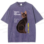 Unisex Osaka Cat Printed Washed Tee