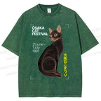Unisex Osaka Cat Printed Washed Tee