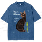 Unisex Osaka Cat Printed Washed Tee