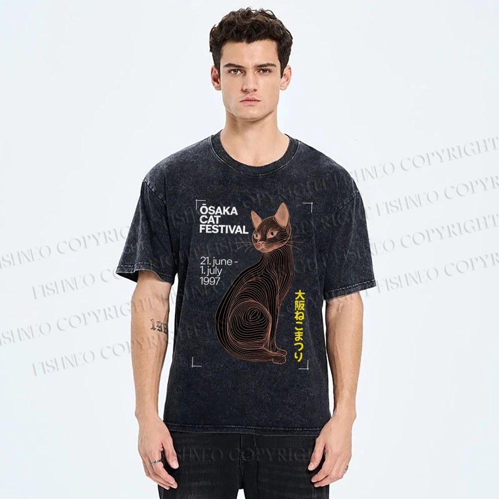 Unisex Osaka Cat Printed Washed Tee