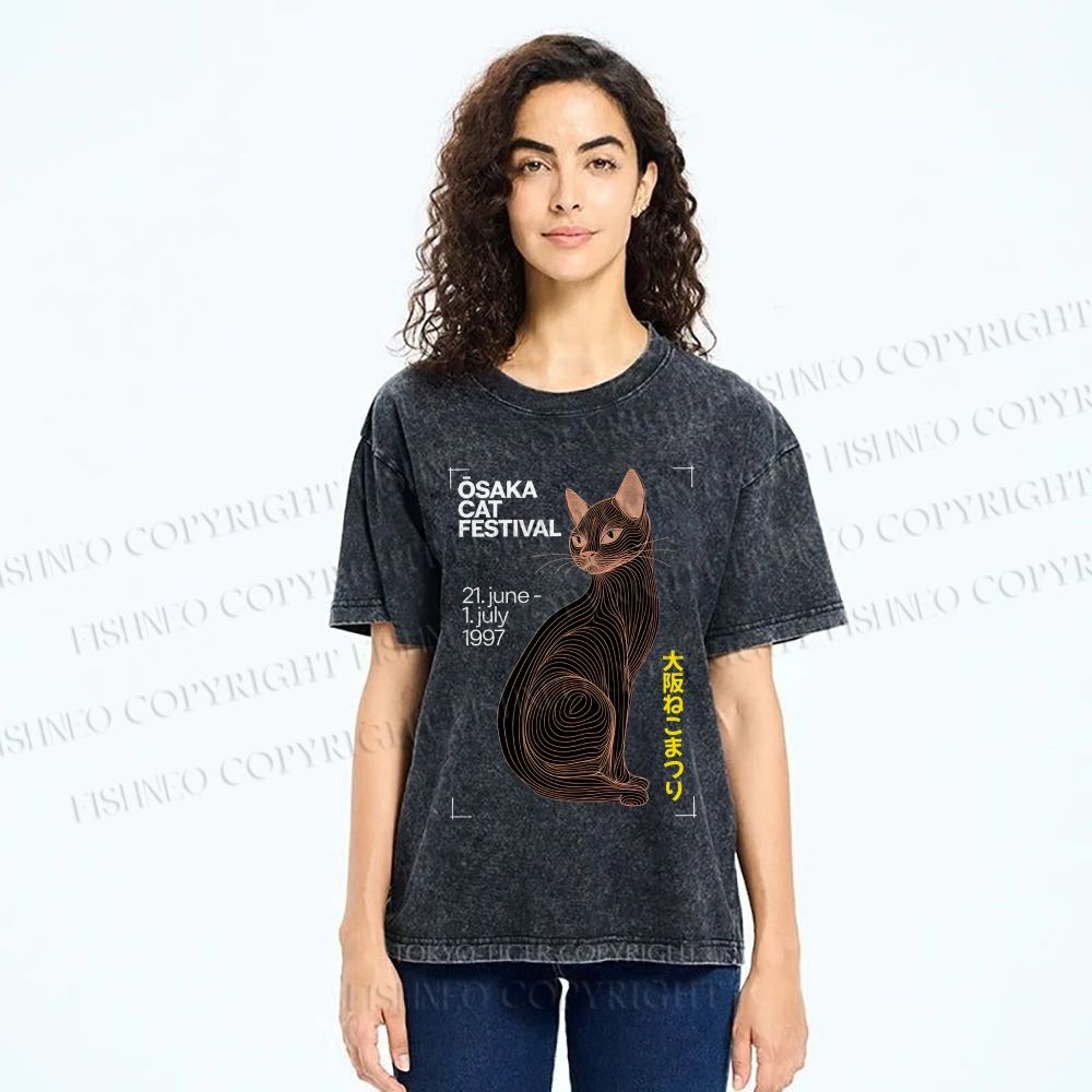 Unisex Osaka Cat Printed Washed Tee