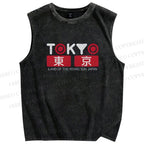 Unisex Tokyo Printed Washed Tank Top