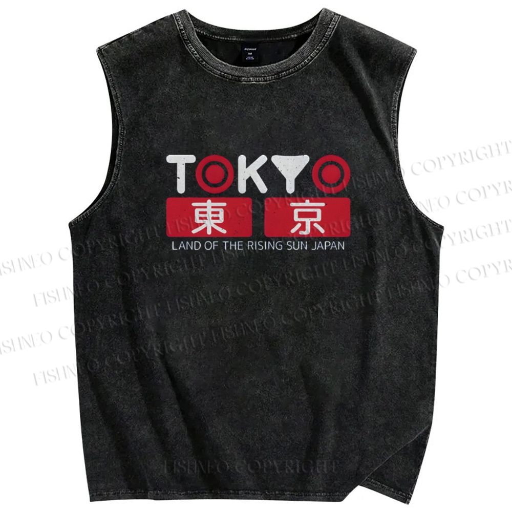 Unisex Tokyo Printed Washed Tank Top