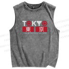 Unisex Tokyo Printed Washed Tank Top