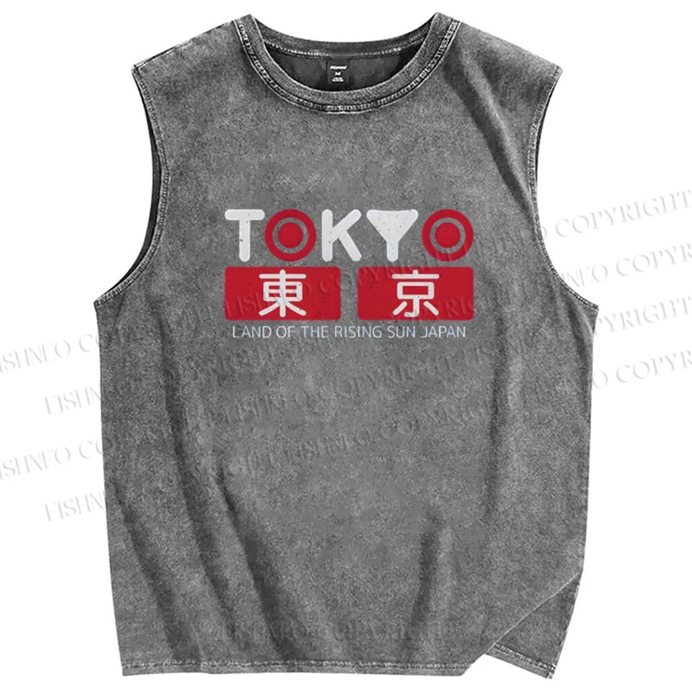 Unisex Tokyo Printed Washed Tank Top