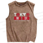 Unisex Tokyo Printed Washed Tank Top