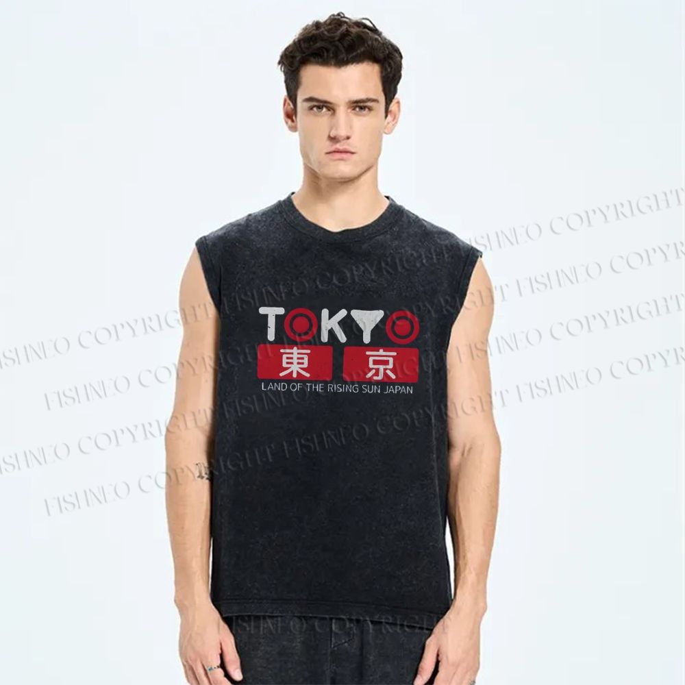 Unisex Tokyo Printed Washed Tank Top