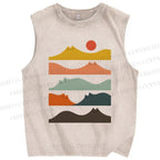Unisex Wave Cat Printed Washed Tank Top